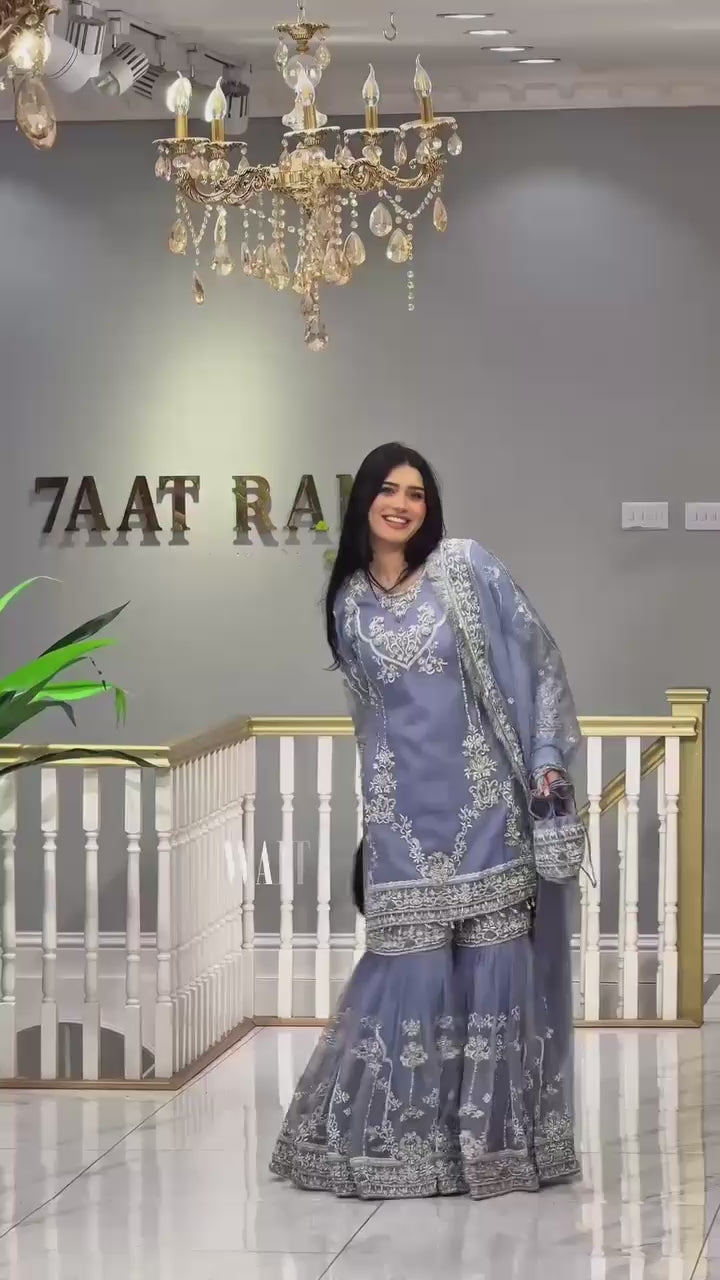 3 piece fancy kurti with sharara and beautiful dupatta