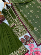 Designer partywear look pur heavyfaux georgette top plazzo and dupatta set