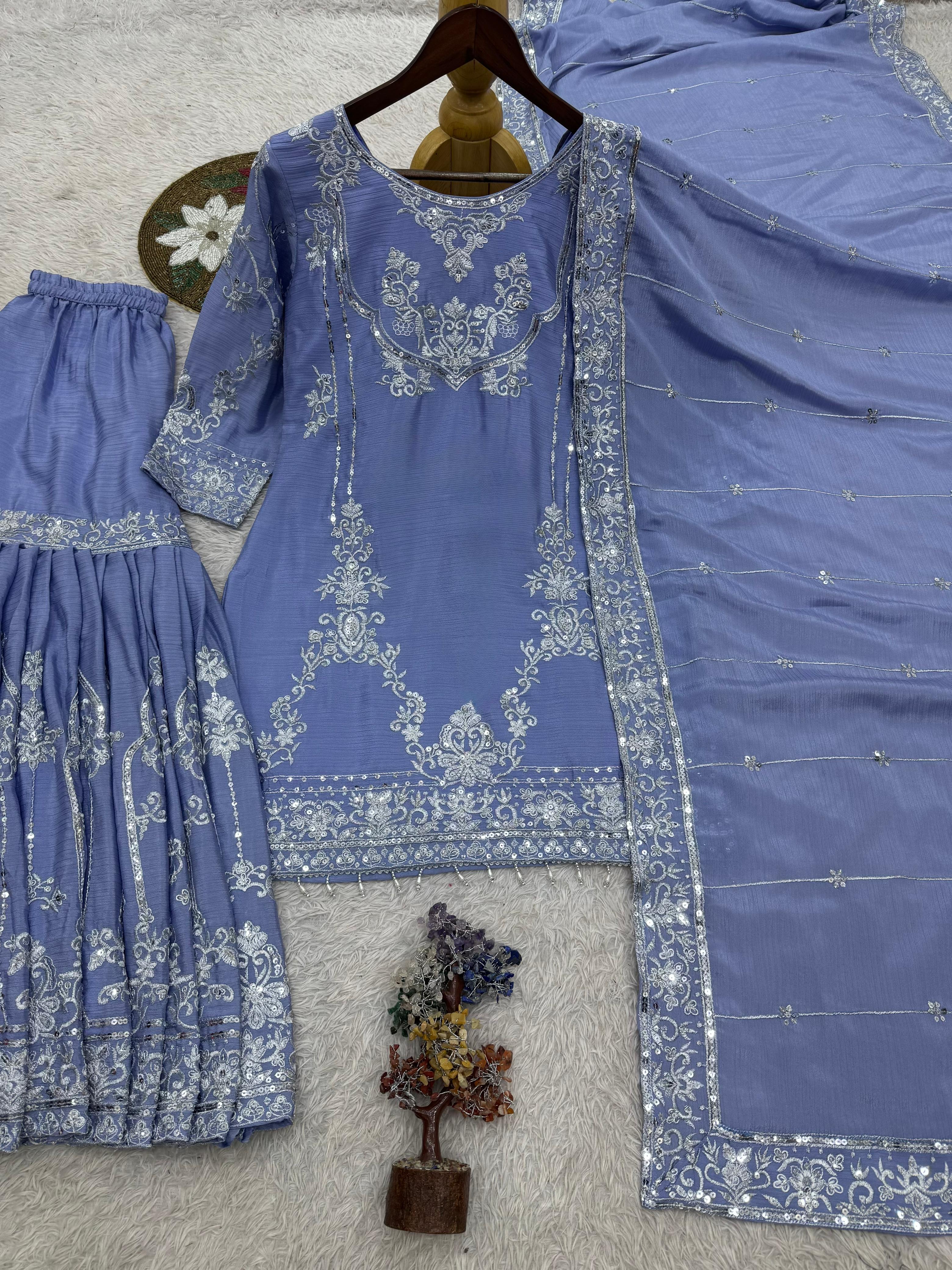 3 piece fancy kurti with sharara and beautiful dupatta