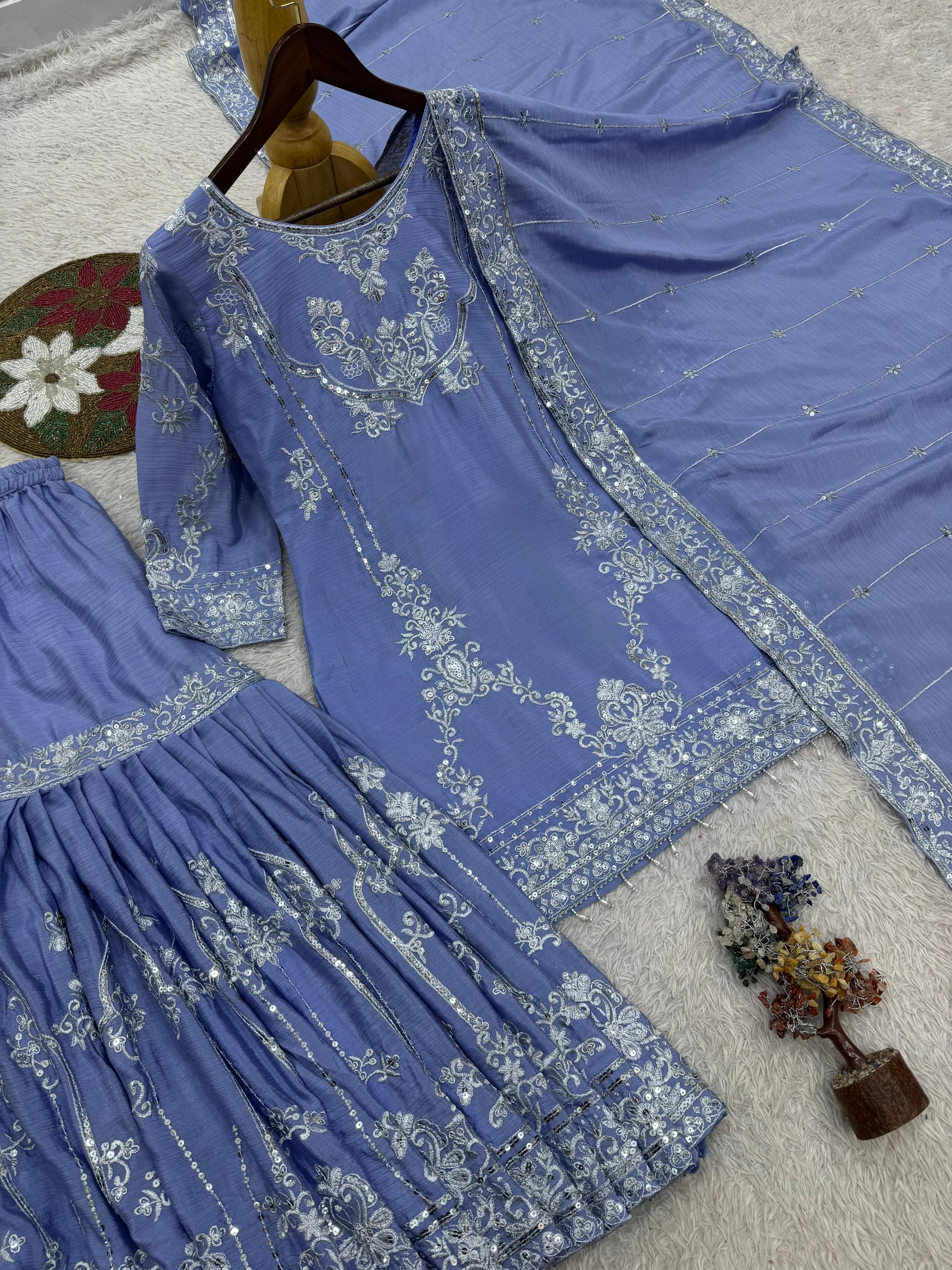 3 piece fancy kurti with sharara and beautiful dupatta
