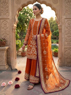 Designer partywear look pur heavyfaux georgette top plazzo and dupatta set