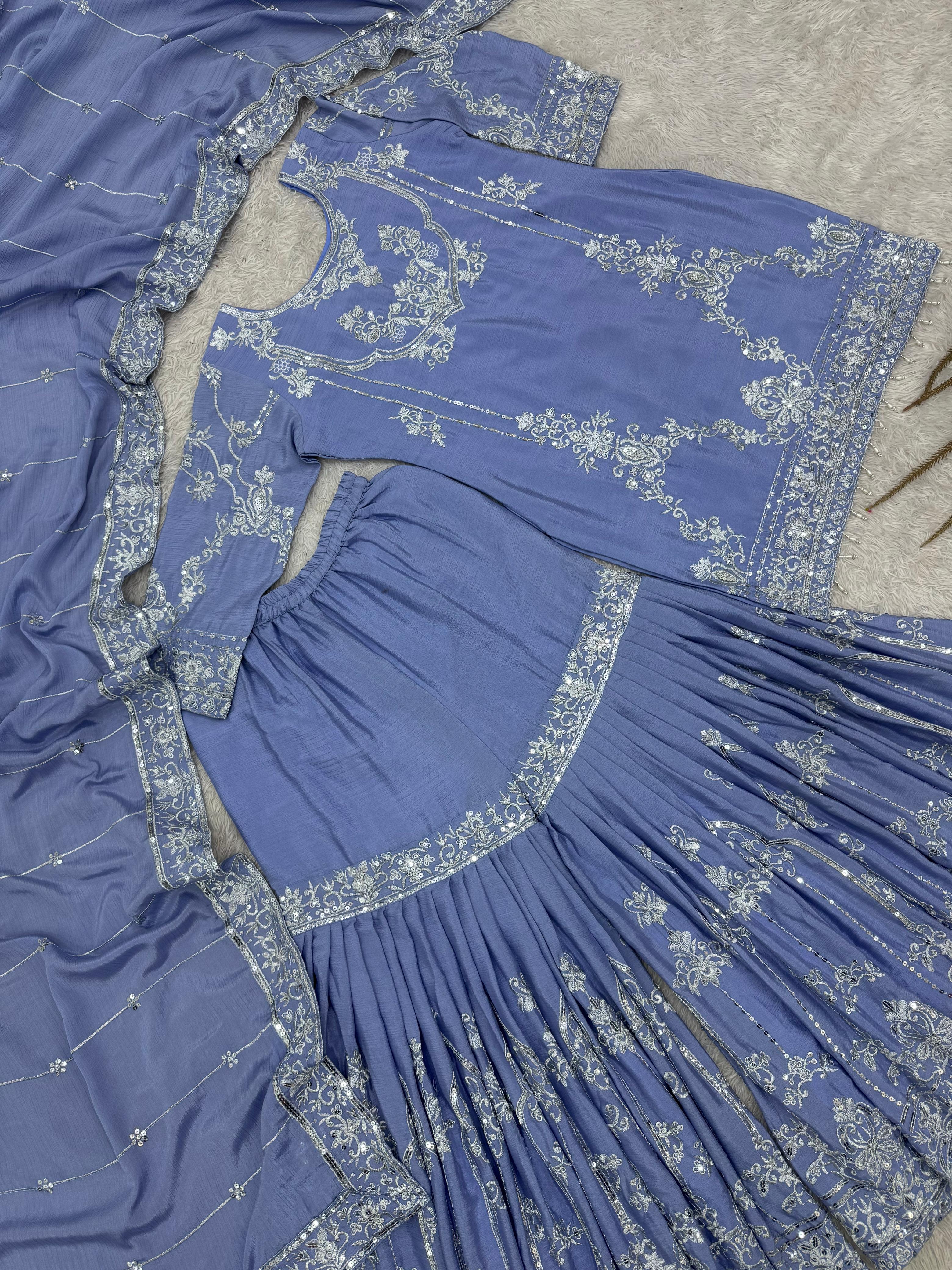 3 piece fancy kurti with sharara and beautiful dupatta