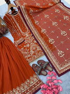 Designer partywear look pur heavyfaux georgette top plazzo and dupatta set