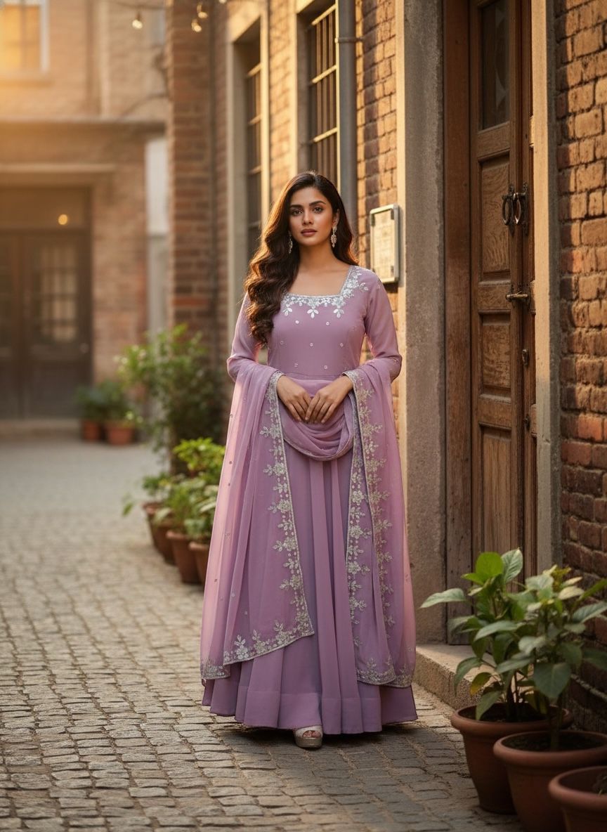 Anarkali gown- pent dupatta set fully stitched ready to wear