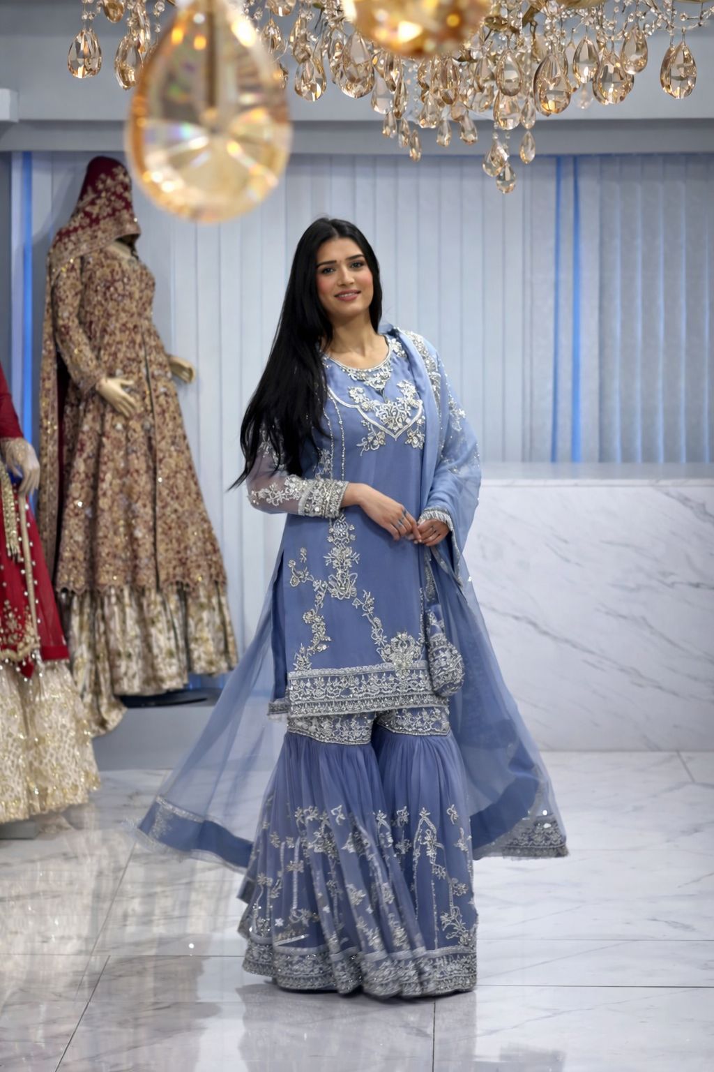 3 piece fancy kurti with sharara and beautiful dupatta