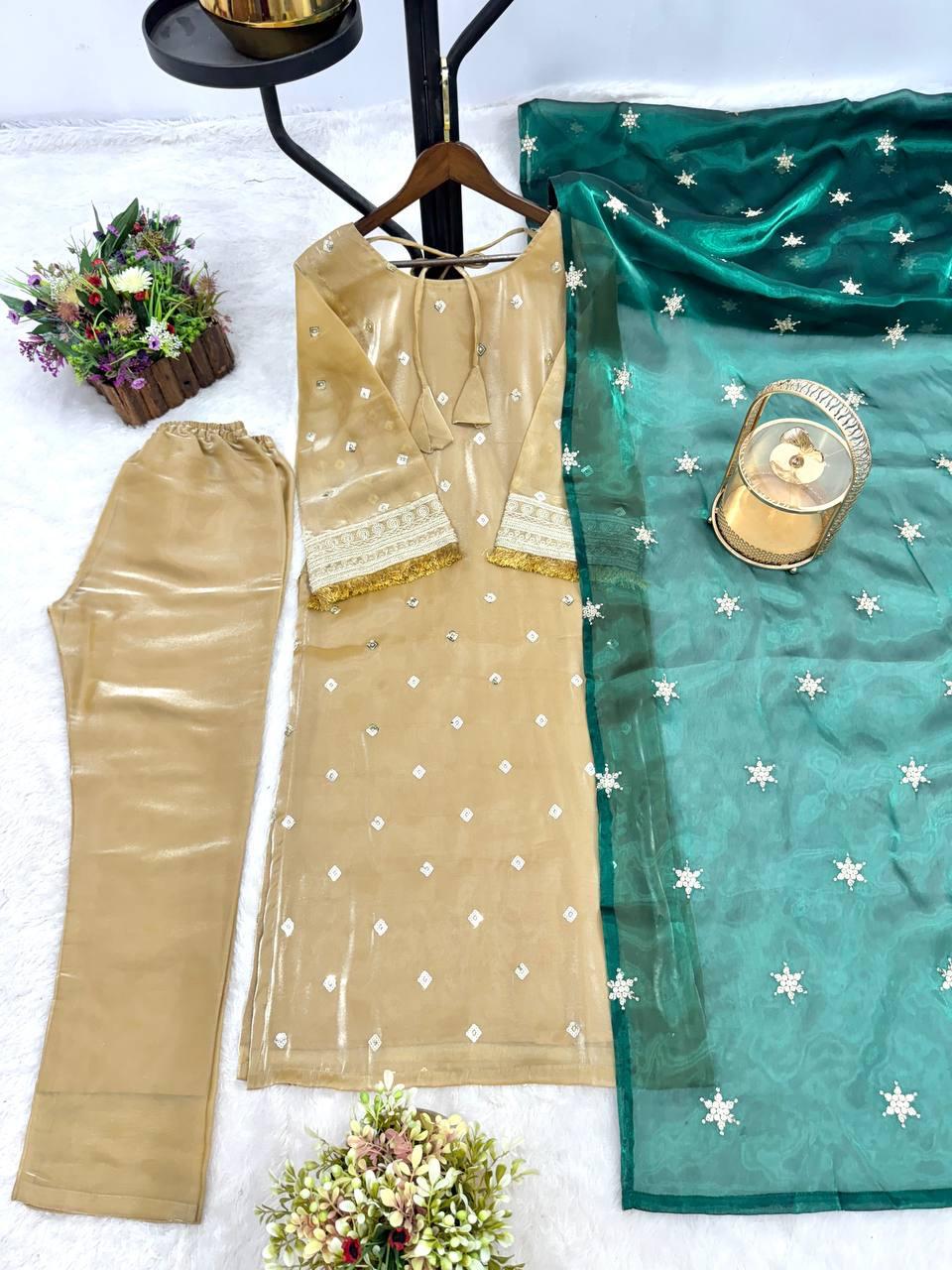 3 piece fancy kurti with bottom and dupatta