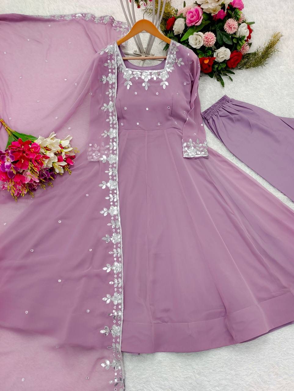 Anarkali gown- pent dupatta set fully stitched ready to wear