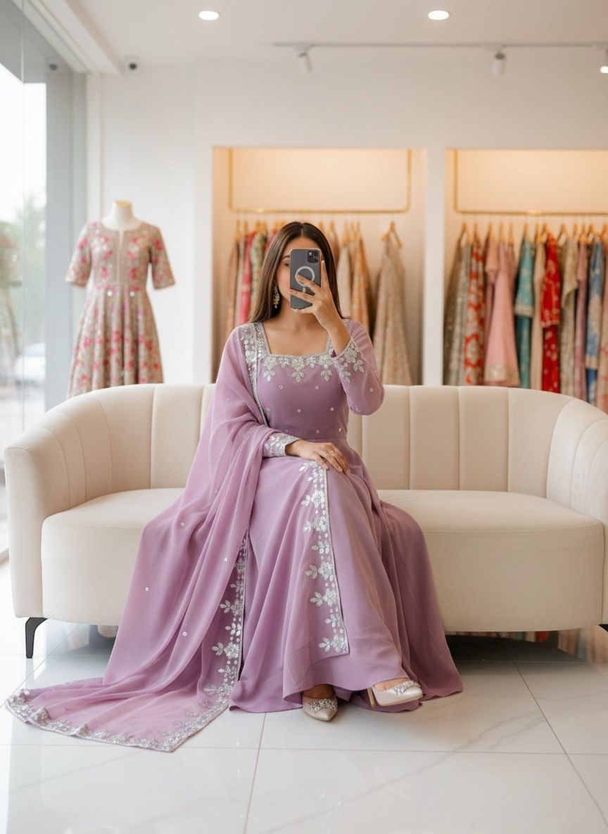 Anarkali gown- pent dupatta set fully stitched ready to wear