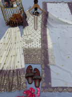 Ivory & Lavender Embroidered Pakistani Sharara Suit – 3 Piece Festive Wear
