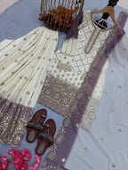 Ivory & Lavender Embroidered Pakistani Sharara Suit – 3 Piece Festive Wear