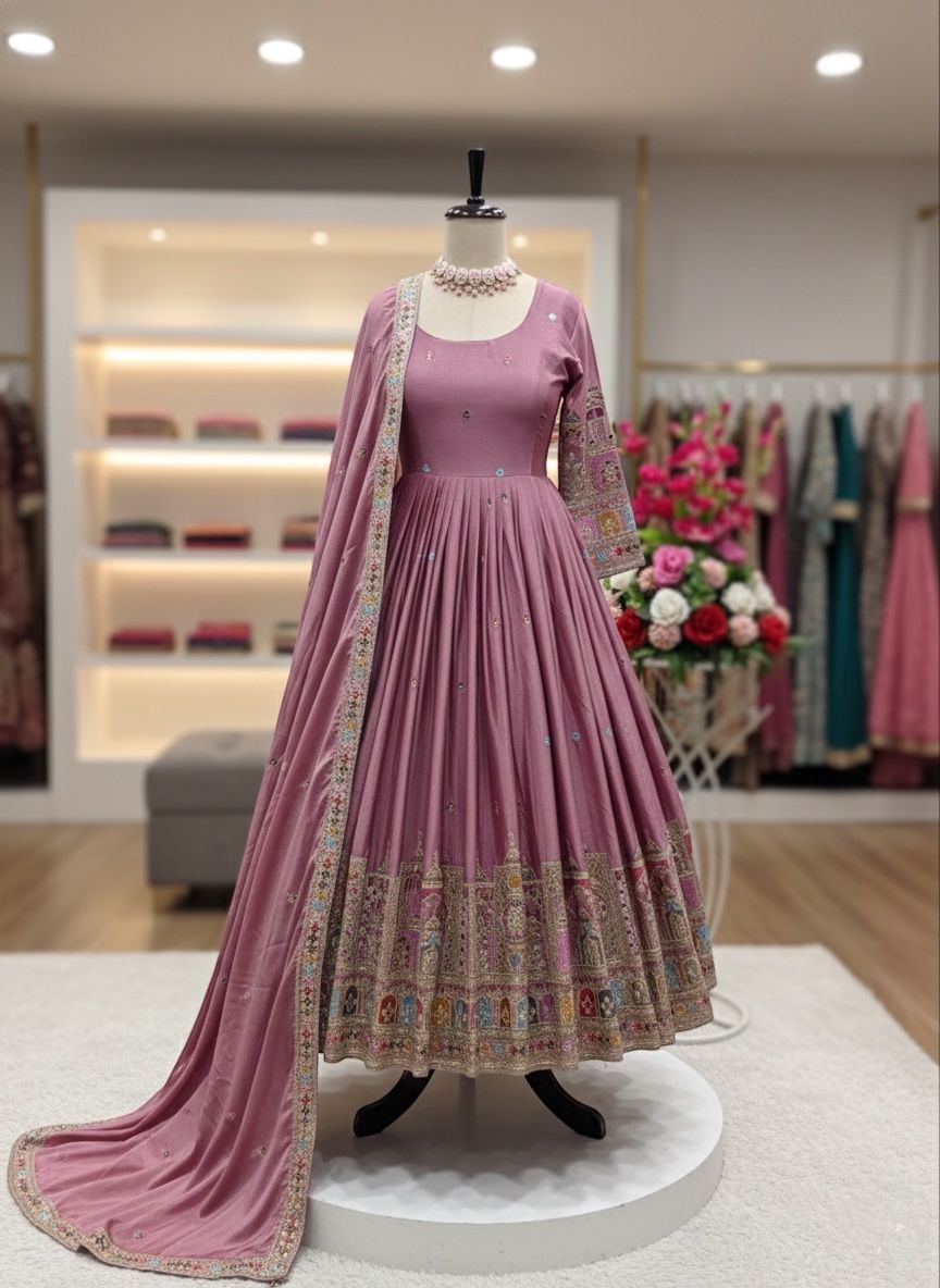Dusty Rose Embroidered Pakistani Anarkali Suit