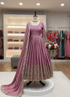 Dusty Rose Embroidered Pakistani Anarkali Suit