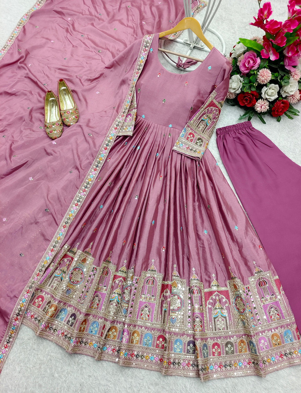 Dusty Rose Embroidered Pakistani Anarkali Suit
