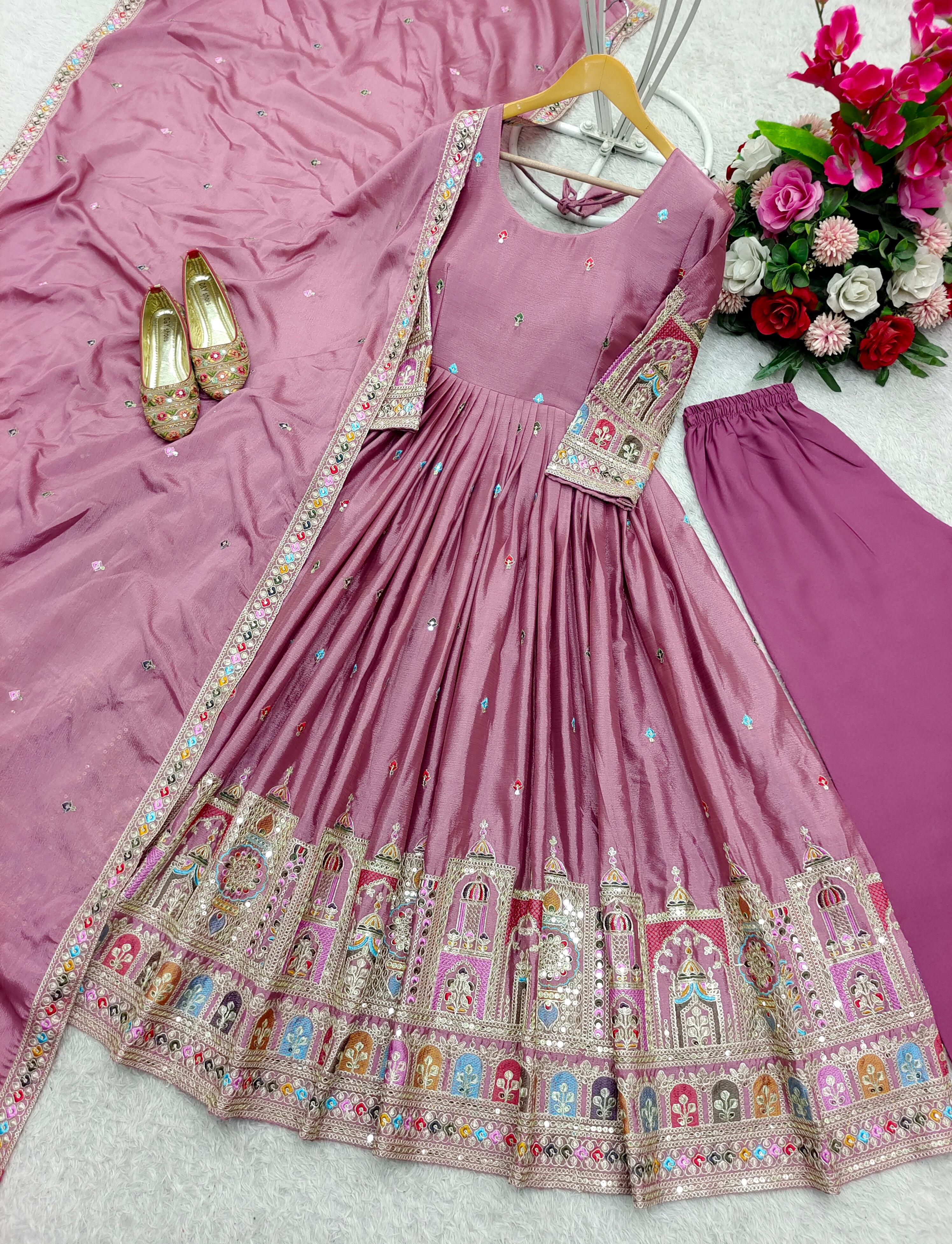Dusty Rose Embroidered Pakistani Anarkali Suit