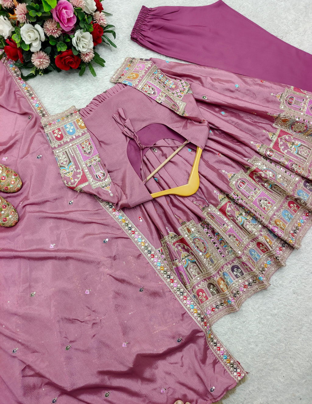 Dusty Rose Embroidered Pakistani Anarkali Suit