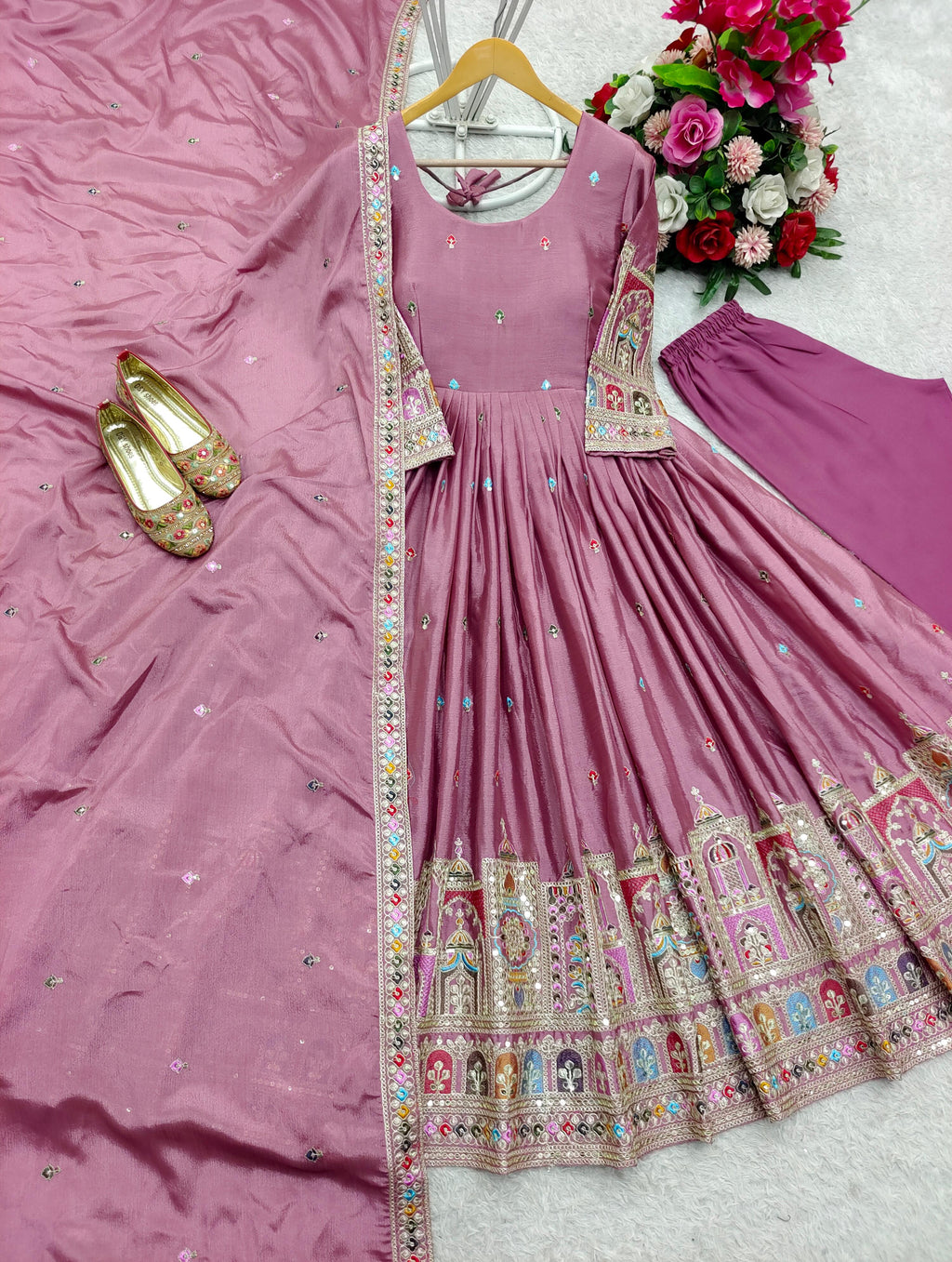Dusty Rose Embroidered Pakistani Anarkali Suit