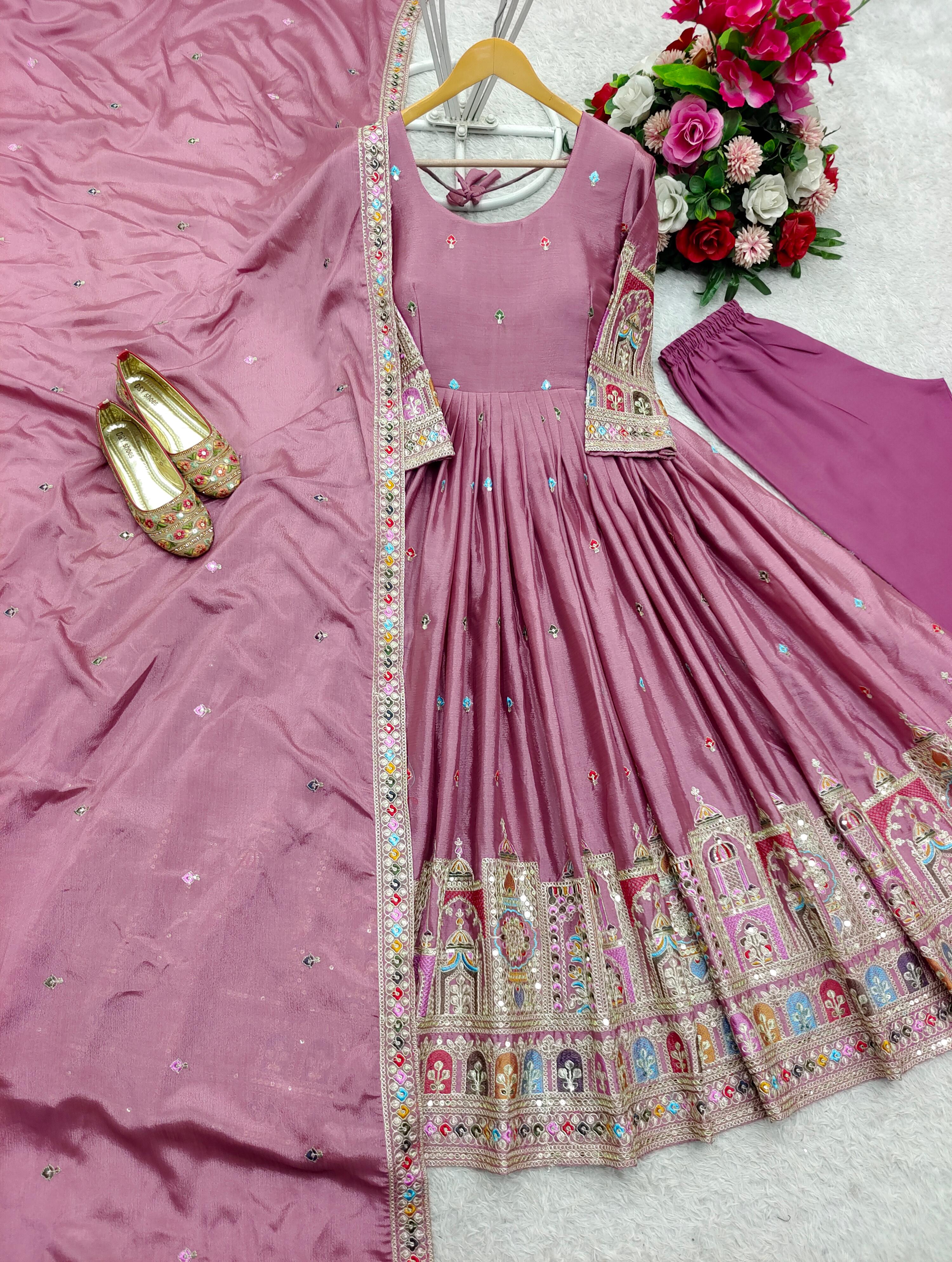 Dusty Rose Embroidered Pakistani Anarkali Suit